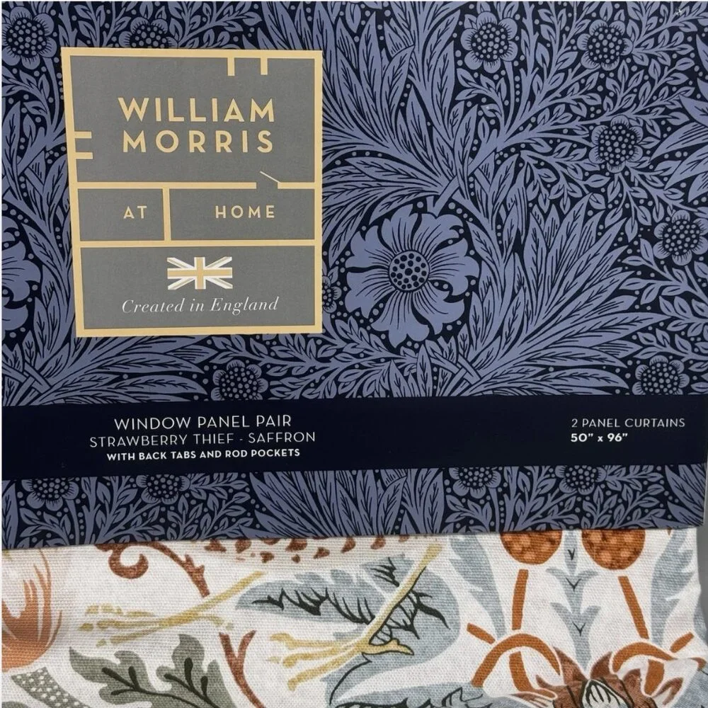 William Morris Strawberry Thief Saffron 2 Panel Curtains 38